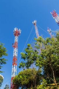 Low angle view of ferris wheel against clear blue sky