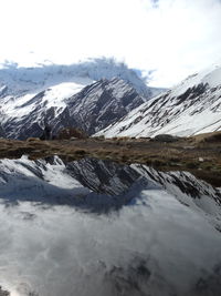 Scenic view of snowcapped mountains against sky