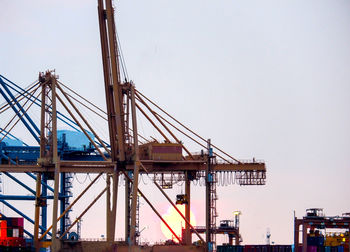 Low angle view of cranes against sky