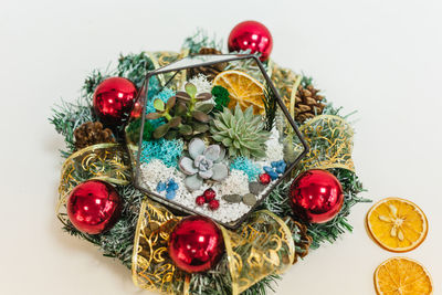 Close-up of christmas decoration on table