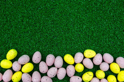 High angle view of multi colored ball on grass