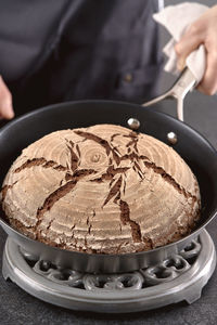 Rye sourdough bread in a cooking pan