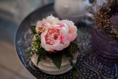 High angle view of rose bouquet