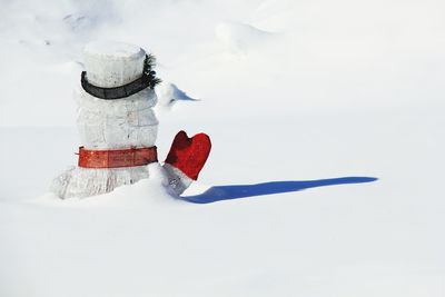 Snowman in deep snow