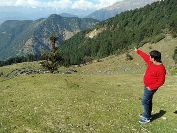 Rear view of person standing on landscape