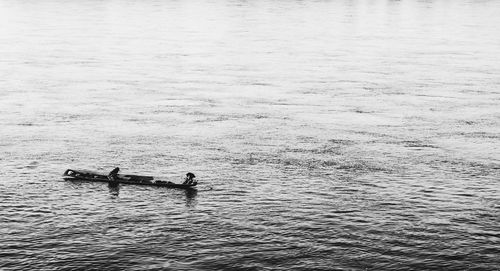 High angle view of men in sea