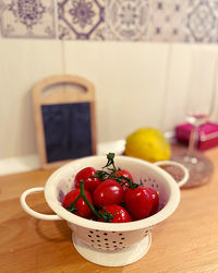 Close-up of strawberries in bowl at home