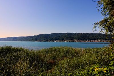 Scenic view of lake against clear sky