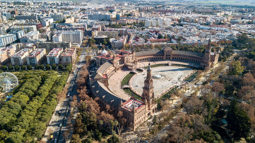 High angle view of town in city