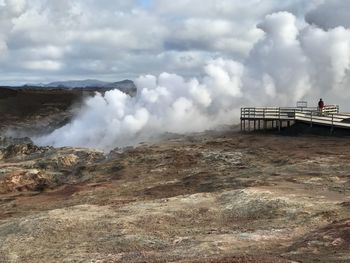 Scenic view of volcanic landscape against sky