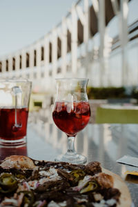 Close-up of wineglass on table