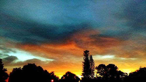 Low angle view of cloudy sky at sunset