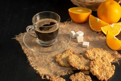 High angle view of breakfast on table