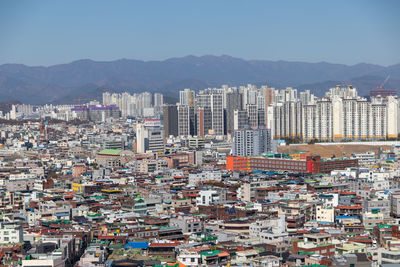 High angle view of townscape against sky