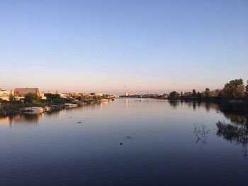 Scenic view of lake against sky during sunset