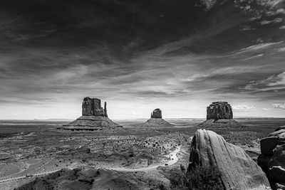 Rock formations on landscape against sky