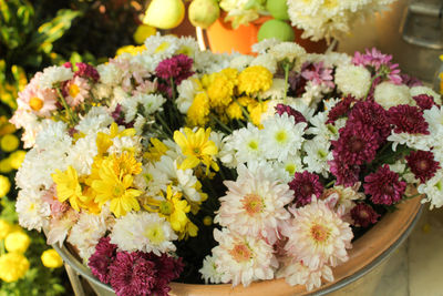 Close-up of flowers in container at shop