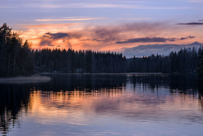 Scenic view of lake against sky at sunset