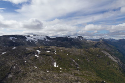 Scenic view of mountains against cloudy sky