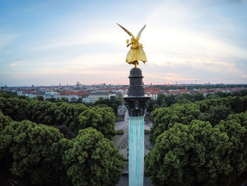 An aerial view of the rear of the friedensengel in munich, germany