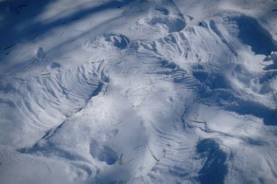 High angle view of snowcapped field