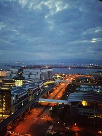 High angle view of illuminated city at night