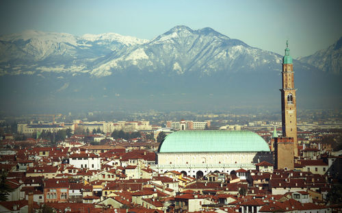 High angle view of city against sky