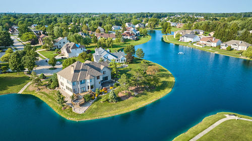 High angle view of buildings in city