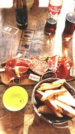 Close up of food on wooden table