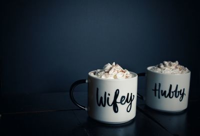 Close-up of coffee cup on table