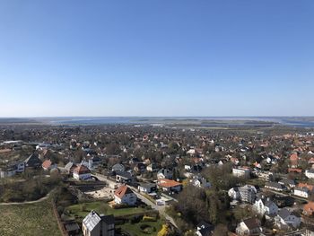 High angle view of townscape against clear sky