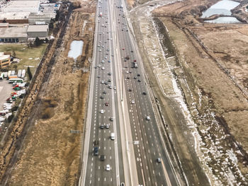 High angle view of cars on road