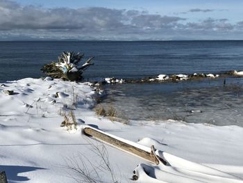 Scenic view of sea against sky during winter