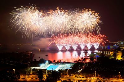 Firework display at night