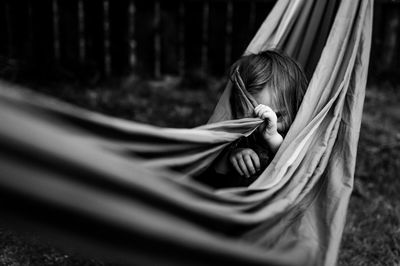 Portrait of boy in hammock