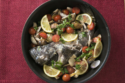 High angle view of food in bowl