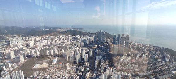 High angle view of buildings in city