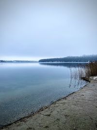 Scenic view of lake against sky during winter