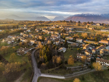 High angle view of townscape against sky