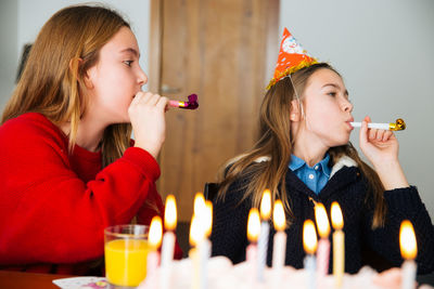 Girls enjoying birthday party at home