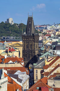 View of prašná brána from the prague astronomical clock of the old city hall of prague
