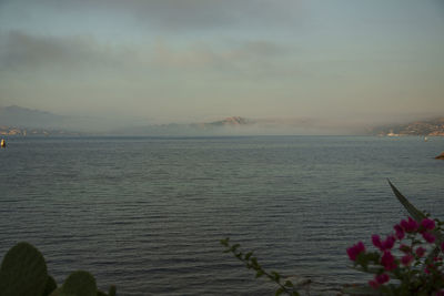 Scenic view of sea against sky at dusk