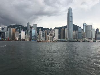 Cityscape against cloudy sky