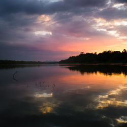 Scenic view of lake against sky during sunset