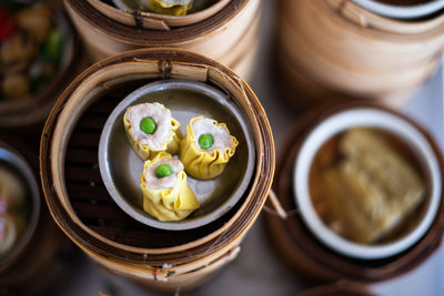 High angle view of food in container on table