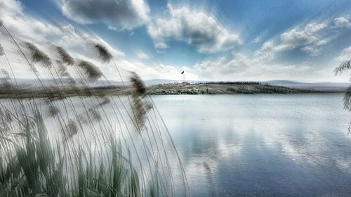 Scenic view of lake against sky