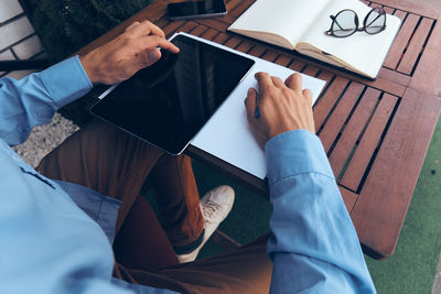 High angle view of man working at office