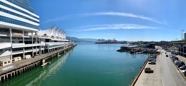 Panoramic view of sea against sky in city