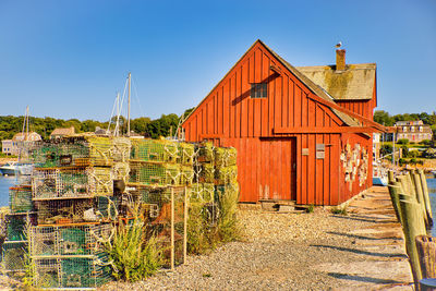 Exterior of house on field against clear sky