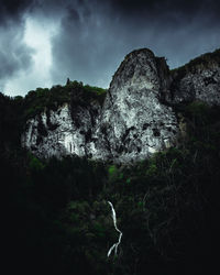 Low angle view of rock formations against sky